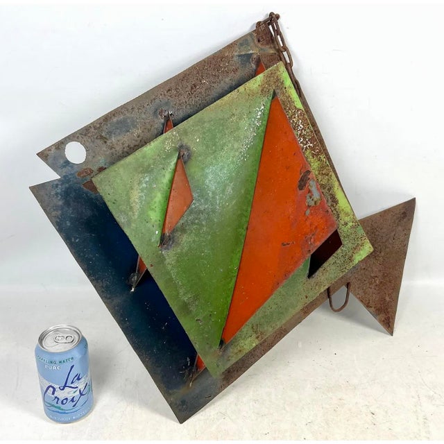 Mid Century Modern Kinetic Metal Hanging Fish Sculpture With Painted Enamel Fins For Sale - Image 9 of 9