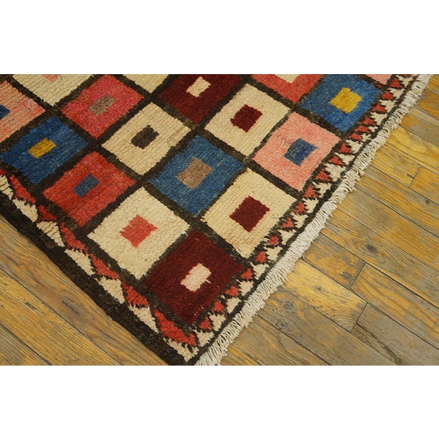 1920s Multicolor Checks Tribal Antique S. Persian Gabbeh Rug ( 3'9" X 6'1 Handknotted Wool Carpet For Sale In New York - Image 6 of 6
