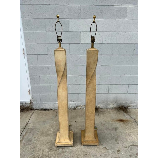 Pair of 1990s Lexington Furniture Cream Leather Floor Lamps With Matching Leather Shades For Sale - Image 10 of 17