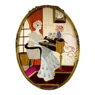 Art Deco Silk Embroidered Fabric Art For Sale