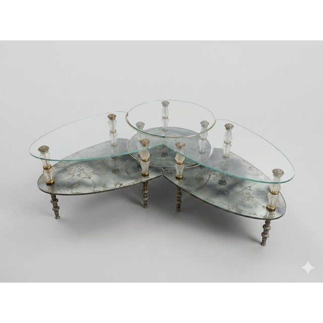 1940s–1960s Hollywood Regency 3-Piece "Verre Églomisé" Modular Coffee Table Set by Goran of Belgium...This lovely elderly...