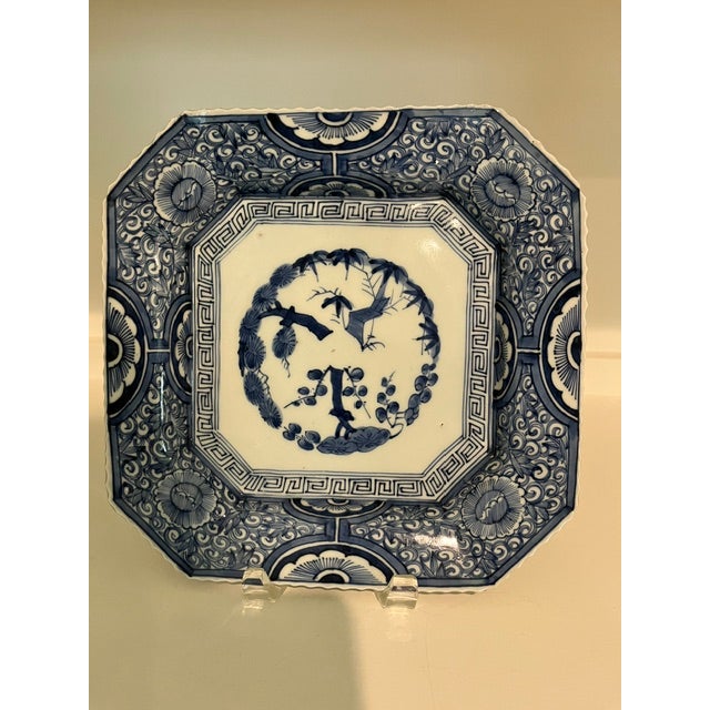Antique Japanese Blue and White Arita Porcelain Octagonal Plate With Avian Motif For Sale - Image 14 of 15