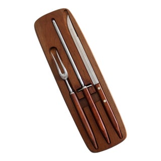Vintage Robeson ShurEdge Frozen Heat Carving Set With Wood Tray For Sale