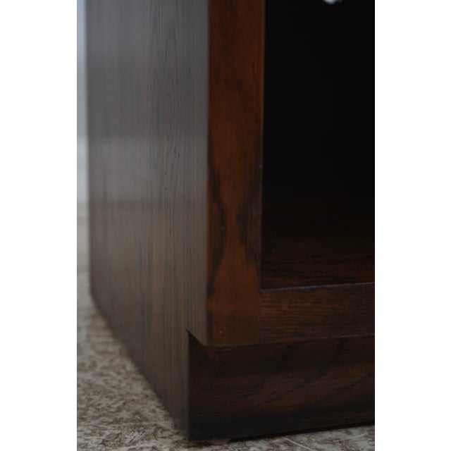 Brown Pair of Henredon Oak Campaign Style Drop Front Nightstands For Sale - Image 8 of 18