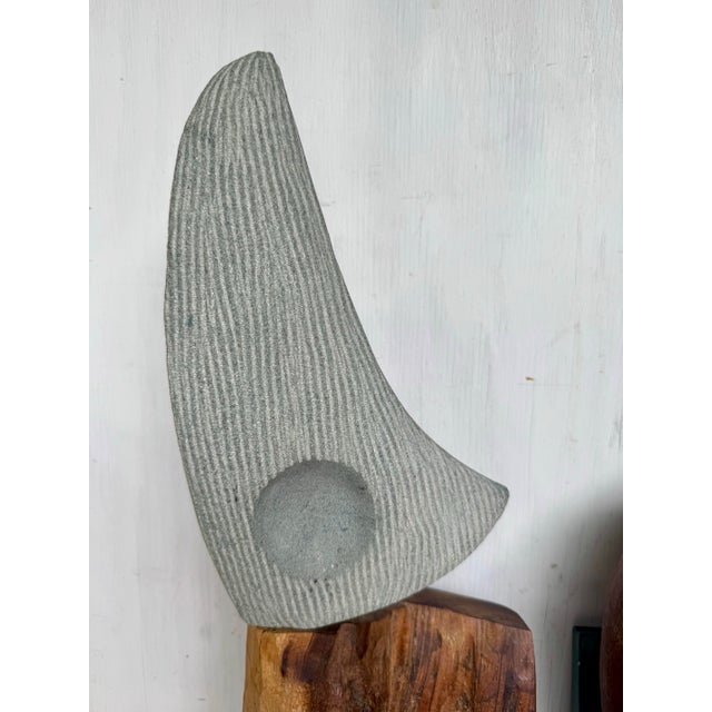 Late 20th Century Vintage Modern Granite Brass and Wood Abstract Minimalist Sculpture For Sale - Image 5 of 9