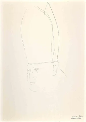 Emilio Greco, Posthumous Portrait of Pope John 23°, China Ink Drawing, 1973