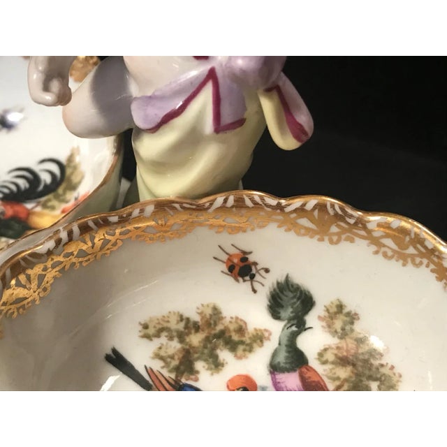 19th Century Antique KPM Berlin Porcelain Handpainted Double Salt With Cherub Figurine For Sale - Image 10 of 13