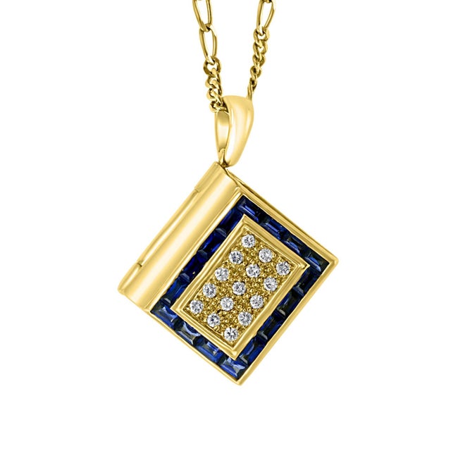 Sapphire & Diamond Photo Frame Book Pendant 8 Mother of Pearl Leaves 18K Gold For Sale - Image 14 of 18