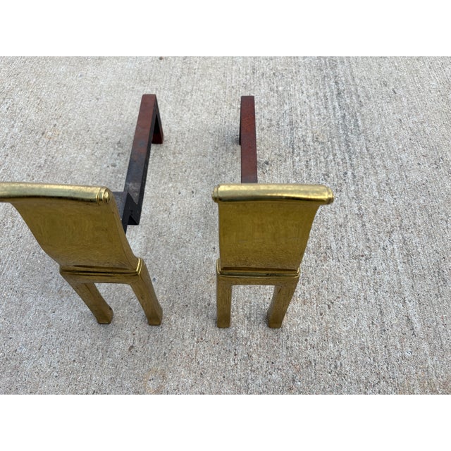 1960s Pair of Modernist Brass Andirons For Sale - Image 9 of 9