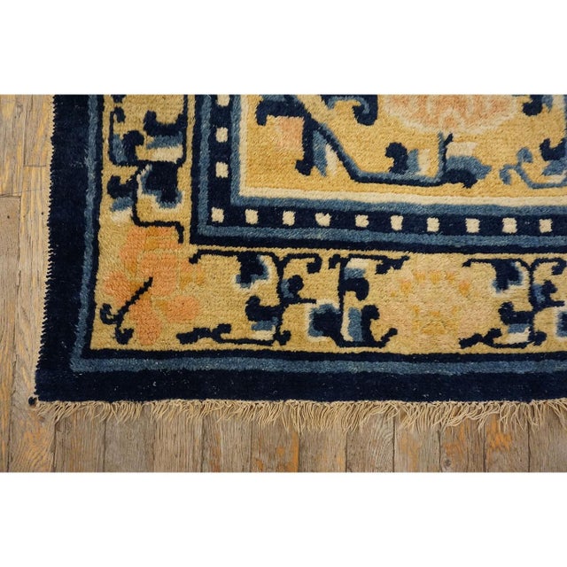 1820s Yellow Medallion Antique W. Chinese Qing Ningxia Knooted Room Size Rug For Sale In New York - Image 6 of 10