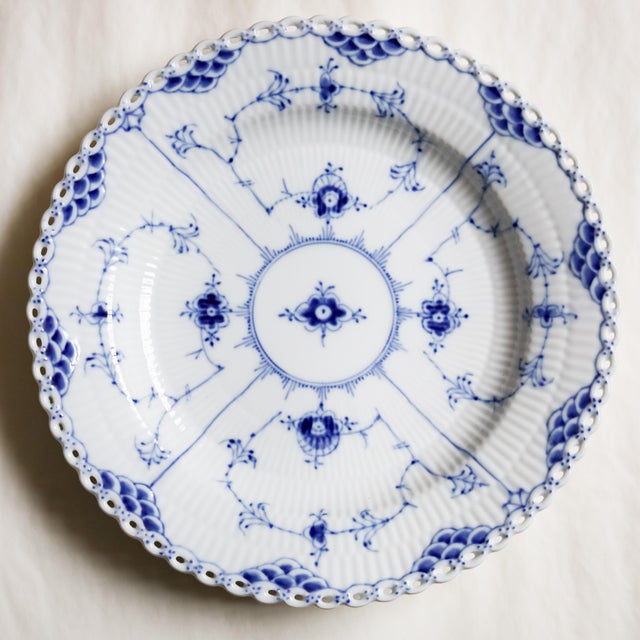 1920s Royal Copenhagen Blue Fluted Full Lace Dinner Plate No 1084 For Sale - Image 12 of 13