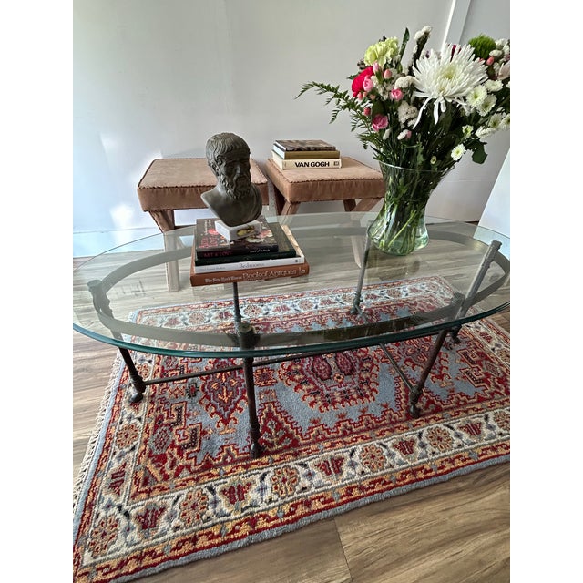 Rustic European Vintage Brass and Glass Hoof Footed Coffee Table Attributed to LaBarge For Sale - Image 3 of 12