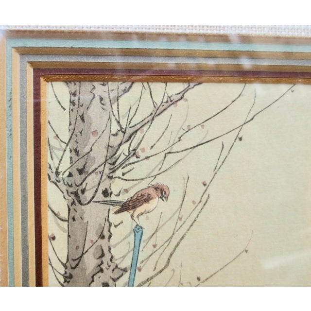 Fine little scene, Japanese Nature study with a hint of humor in Japanese. Close-up view of little sparrows in the field,...