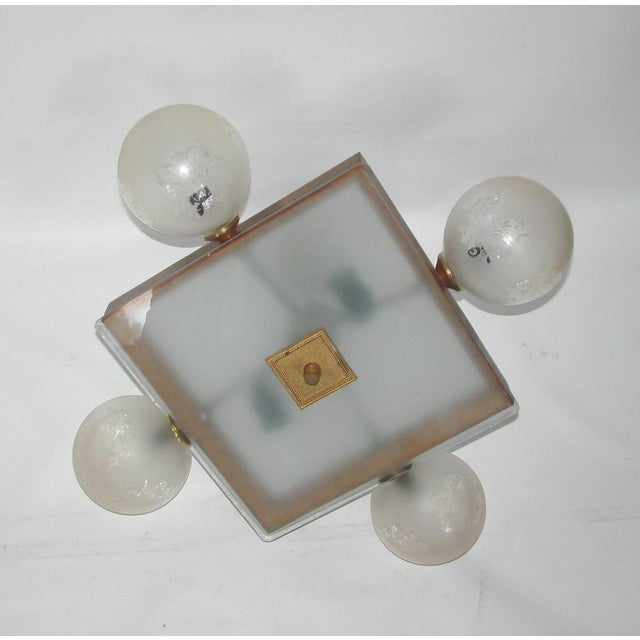 Mid-Century Ceiling Light in Brass, Wood and Frosted Glass, 1950s For Sale - Image 4 of 15