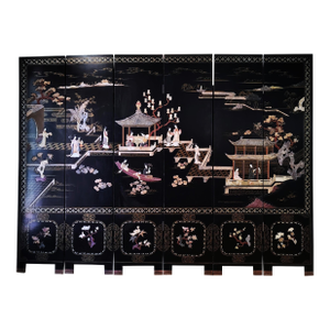 Mid 20th Century Chinese Export Six Panel Carved Soapstone Coromandel Screen