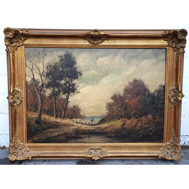 H. Schmidt, Shepherd in a Landscape, 1950s, Oil on Canvas, Framed For Sale - Image 11 of 12