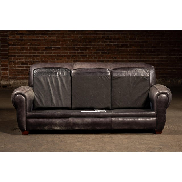 Animal Skin Vintage Leather Sofa in Black by Klaussner For Sale - Image 7 of 10