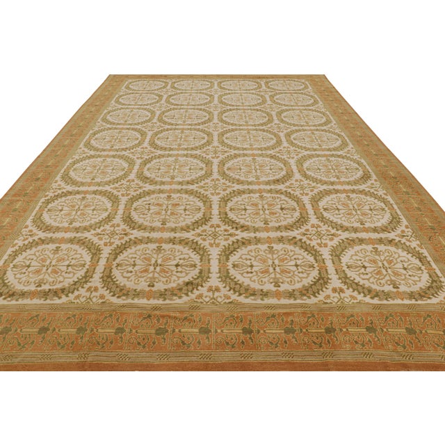 1920s Antique Spanish Rug in Green and Beige With Medallion Pattern | Rug & Kilim For Sale - Image 5 of 8