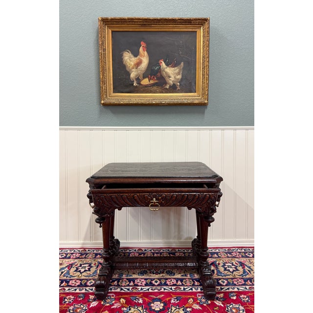 Antique French Oak Renaissance Revival Library Dolphin Table Desk C. 1880s For Sale - Image 9 of 18