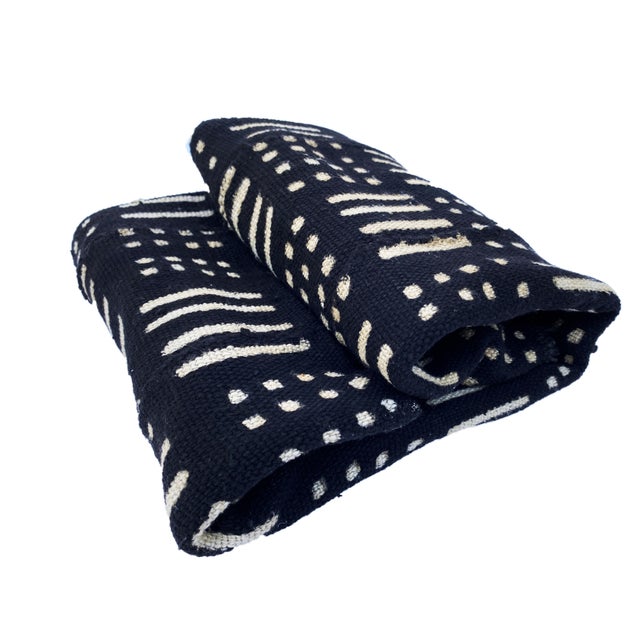 African African Black and White Mud Cloth Textile Mali 58" by 35" For Sale - Image 3 of 4