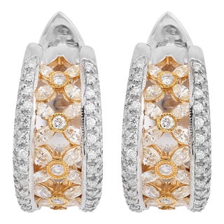 Contemporary Diamond 18k Gold Hoop Earrings, A Pair For Sale