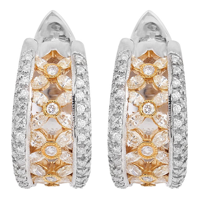 Contemporary Diamond 18k Gold Hoop Earrings, A Pair For Sale