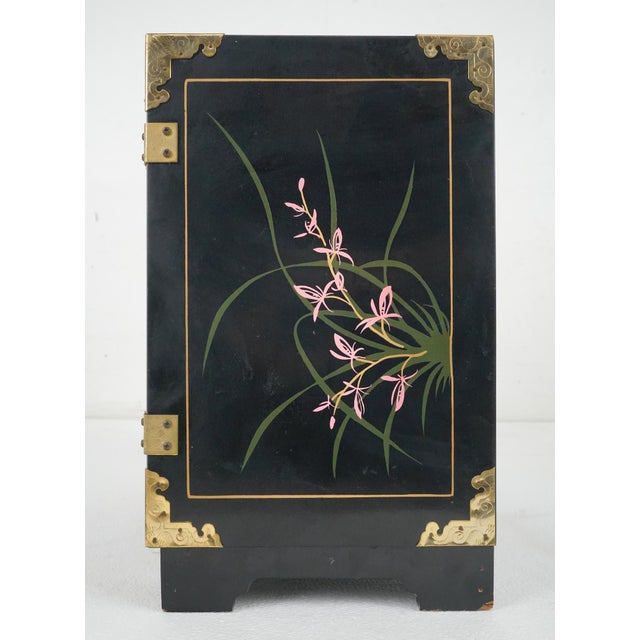 Late 20th Century Hand Painted Black Lacquer Chinoiserie Cabinet For Sale - Image 10 of 11