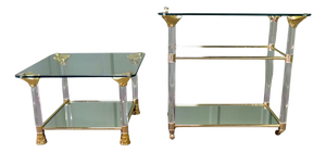Mid-Century Glass Drinks Trolley with Matching Side Table, 1960, Set of 2