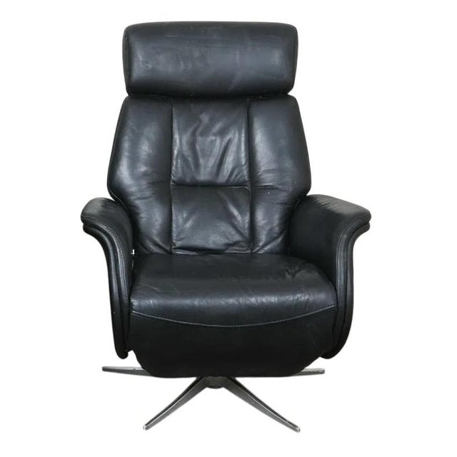 Danish Modern Leather Swivel Lounge Chair Recliner For Sale - Image 13 of 13