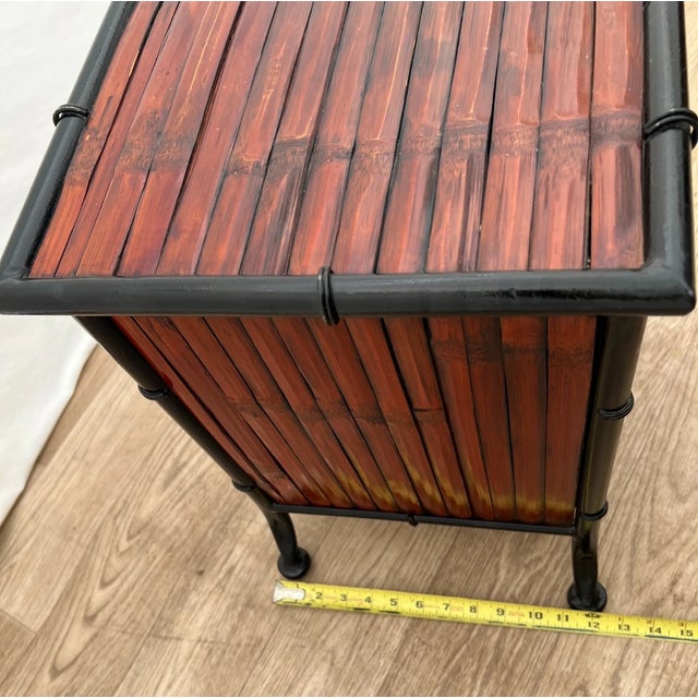 Vintage Nightstand Cabinet Double Drawers Bamboo / Wicker and Iron Petite Size For Sale - Image 11 of 14
