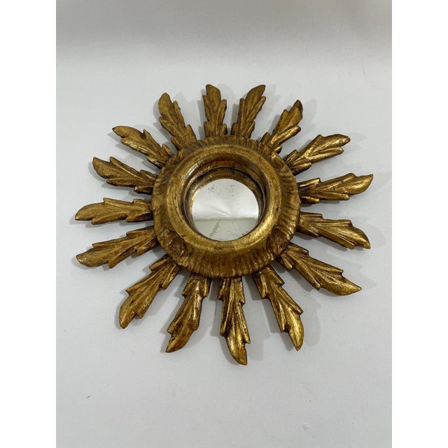 Art Deco 1940s French Petite 9.5" Giltwood Sunburst Convex Wall Mirror For Sale - Image 3 of 15