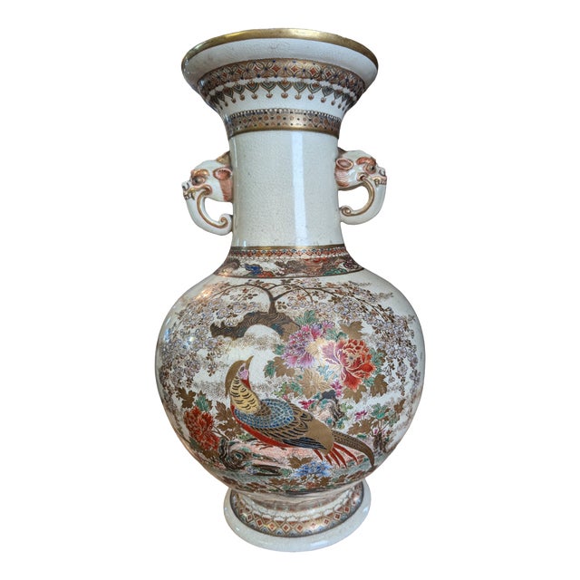 Antique Meiji Satsuma Vase With Dragon Handles For Sale