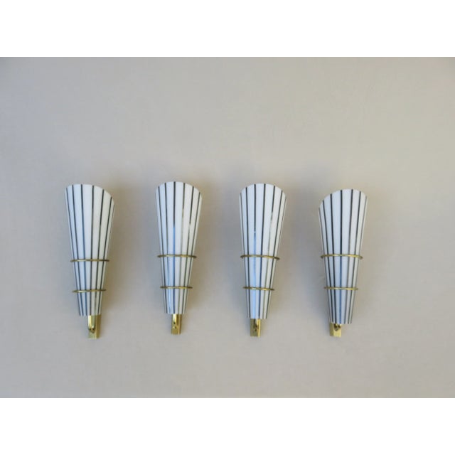 Italian Black and White Striped Enamel Glass and Brass Sconces, 1950s, Set of 4 For Sale - Image 6 of 18
