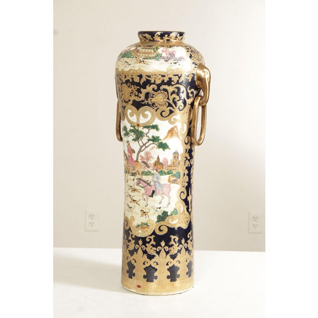 Chinese Vintage Chinese Pair of Satsuma Floor Vases For Sale - Image 3 of 12