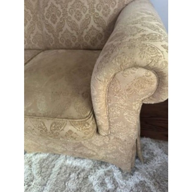 Sherrill Furniture Sherrill Traditional Rolled-Arm Damask Loveseat For Sale - Image 4 of 8