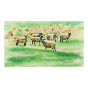 Mid 20th Century Pastoral Watercolor Painting With Sheep