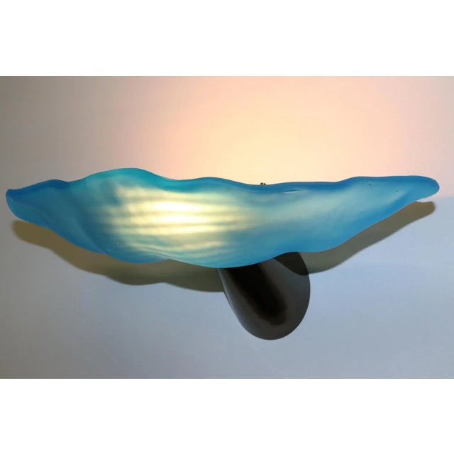 Glass Carlo Nason "Lithos" Aquamarine Murano Hand Cast Glass Wall Lamp, Mid-Century Modern For Sale - Image 7 of 13