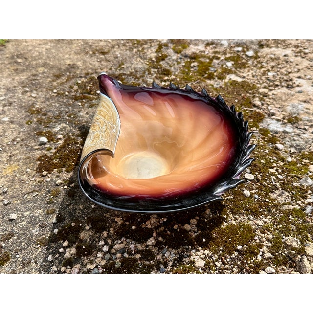 Mouth-Blown Glass Art Bowl in the Shape of a Shell, from the Jozefina Krosno Glass Art Manufactory, Poland, 1980s For Sale - Image 16 of 18