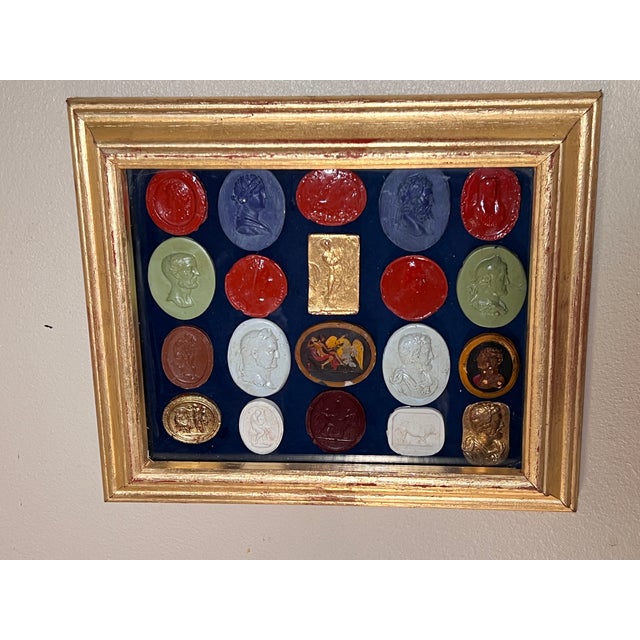 Early 20th Century Italian Giltwood Shadow Box With Multicolor Grand Tour Neoclassical Intaglios and Cameos For Sale - Image 5 of 13