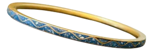 Vintage 1970s Blue Cloisonné & Lapis Brass Bangle Bracelet – Light & Dark Blue Enamel Waves, Glowing Gold-Tone Brass