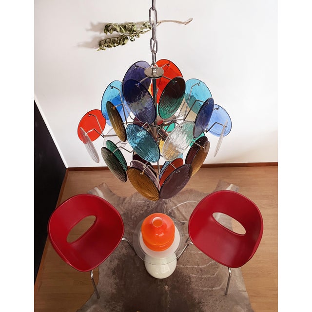 Vintage Italian Murano Chandelier with 36 Multicolored Disks, 1990 For Sale - Image 6 of 18