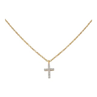 Traditional Diamond Cross Necklace in 18k Solid Yellow Gold For Sale