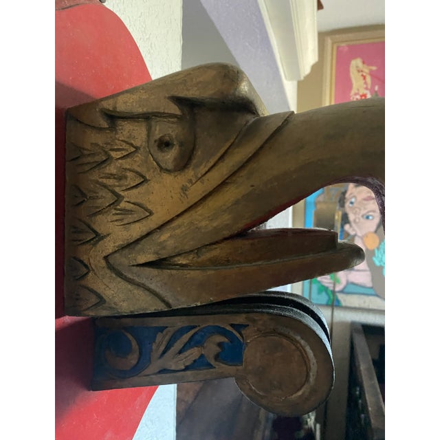 Wood 1940s-60s Carved Wooden Eagle Head Wall Hanging For Sale - Image 7 of 8