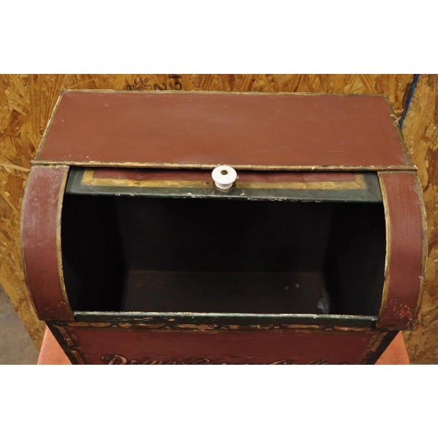 Late 19th Century Late 19th Century Antique Power Coffee Tin Rolltop Red Tea Hopper General Store Spice Bin Display For Sale - Image 5 of 12