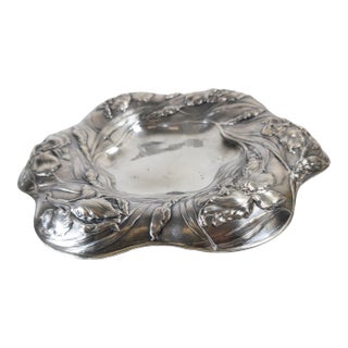 19th Century Silverplate Art Nouveau Catchall Card Tray With Iris Flowers by James W. Tufts For Sale