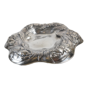 19th Century Silverplate Art Nouveau Catchall Card Tray With Iris Flowers by James W. Tufts