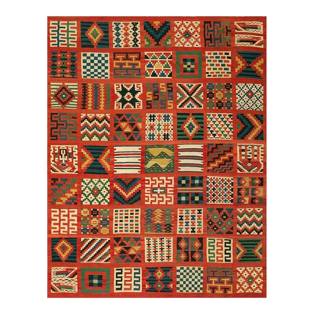 Extraordinary Red-Raspeberyy Background Color With Phenomenal Geometric Design Antique Tunisian Gafsa Rug For Sale