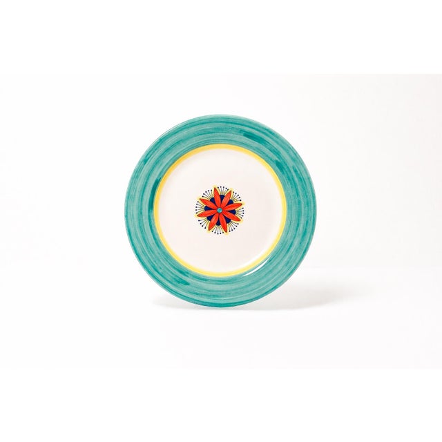 Deruta Intreccio Teal 4-Piece Place Setting | Hand-Painted Italian Dinnerware From Deruta For Sale - Image 4 of 11