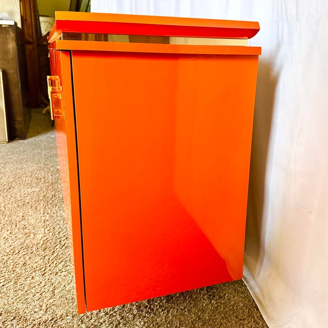 1980s Postmodern Chinoiserie Orange Lacquer Laminate Credenza For Sale - Image 9 of 9