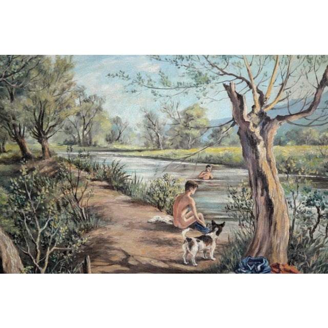 American Afternoon Swim, Mid Century Figurative Landscape by H. Milton Snyder For Sale - Image 3 of 7